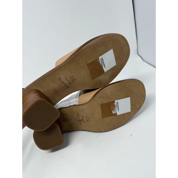 Vince Women\'s Donna Block Heel Slip On Sandal Beige Leather 6 Retail:$330.00
